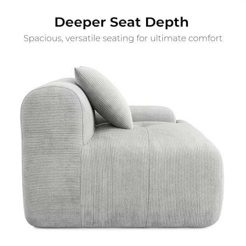 LIKIMIO 118" Modern L-Shaped Modular Sectional Sofa for Living Room, Corduroy Upholstery Green, Oversized 3-Seater Couch with Deep Seat and Movable Ottoman – No Assembly