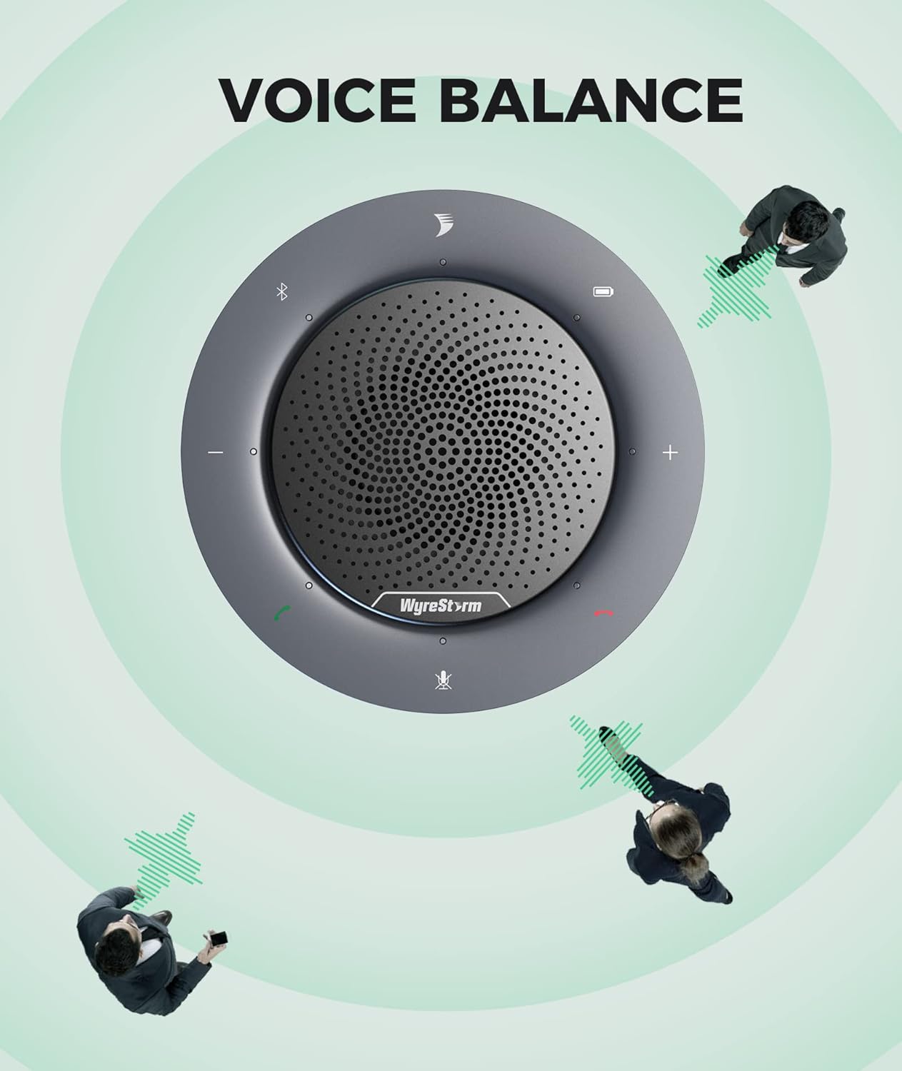 WyreStorm Halo 90 Conference Speaker, 4 Noise-canceling Mics, Enhanced 360° Voice Pickup, 4K@60Hz Video Resolution, AGC Voice Balance, Full-Duplex, with USB-C Docking Function Supply Power to PC