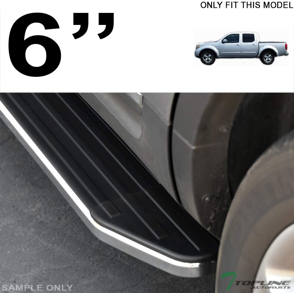 TLAPS 6 VP Style Black With Chrome Trim Aluminum Side Step Rail Running Boards For Nissan Frontier 05-21 / Suzuki Equator 09-12 Crew Cab