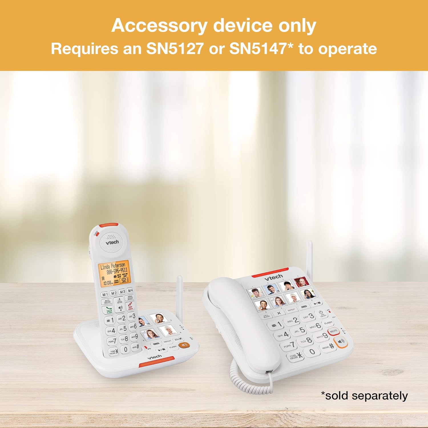 VTech SN5147 Amplified Corded/Cordless Senior Phone with Answering Machine, Call Blocking, 90dB Extra-loud Visual Ringer, One-touch Audio Assist on Handset up to 50dB, Big Buttons and Large Display