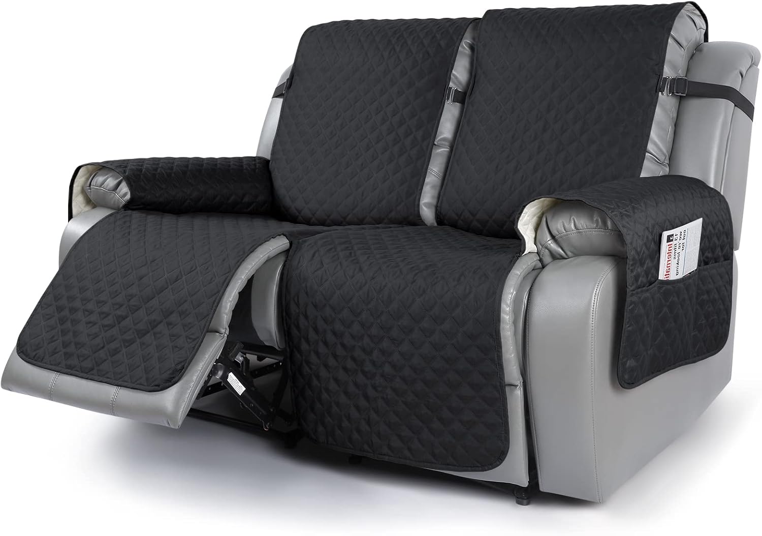 KinCam Recliner Sofa Cover, Pet Sofa Cover for 2 Seat Reclining Couch, Motion Recliner Couch Cover Furniture Protector with Elastic Straps (2 Seater, Dark Gray)