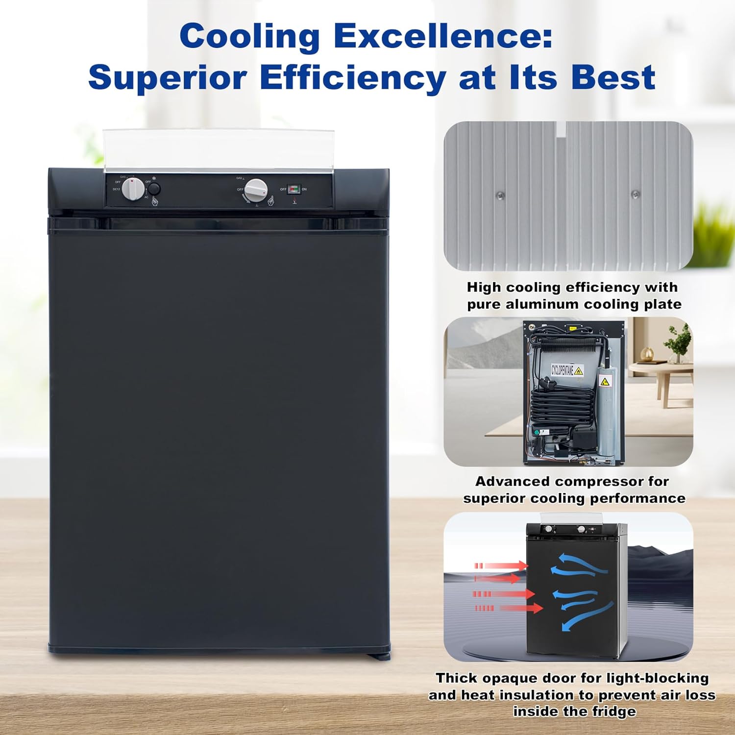 SMETA Propane Fridge LPG 12V 3 Way Fridge 2.1 Cu.ft Outdoors Refrigerator Gas Refrigerator without Freezer Propane/110V/12V Fridge for Camping, RV, Motorhome and Campervan, Black