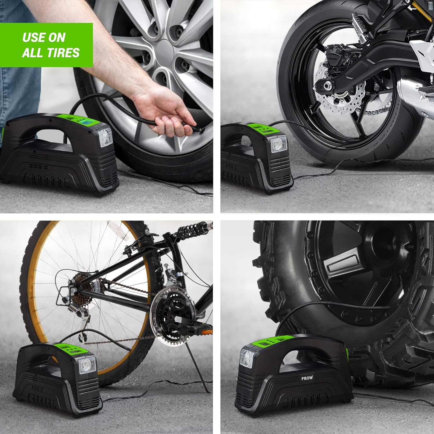 Electric Air Compressor Tire Inflator AC/DC Portable for Car &ndash; DC 12V, Home &ndash; AC 110V, Upscale, with Digital Pressure Gauge, Air Pump for Car Tires, Motorcycle, Bike, Basketball and More