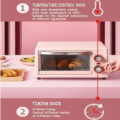 oven mini oven air fryer oven 11L Electric Oven, Stainless Steel Convection Countertop Toaster Oven Multi Function Mini Oven Toaster Oven Air Fryer, (Color : Pink)