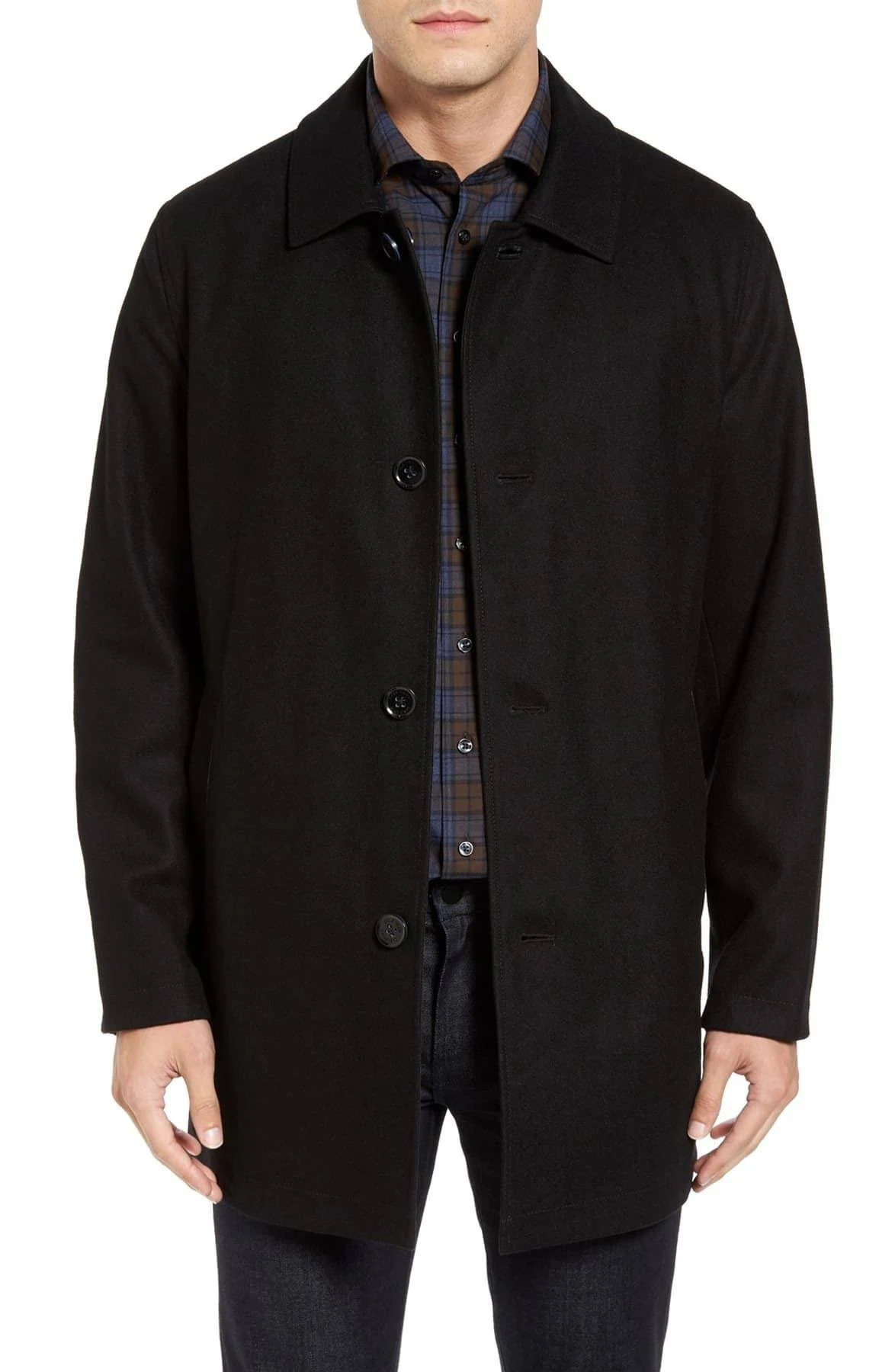Cole Haan Mens Reversible Wool Car Coat, Black