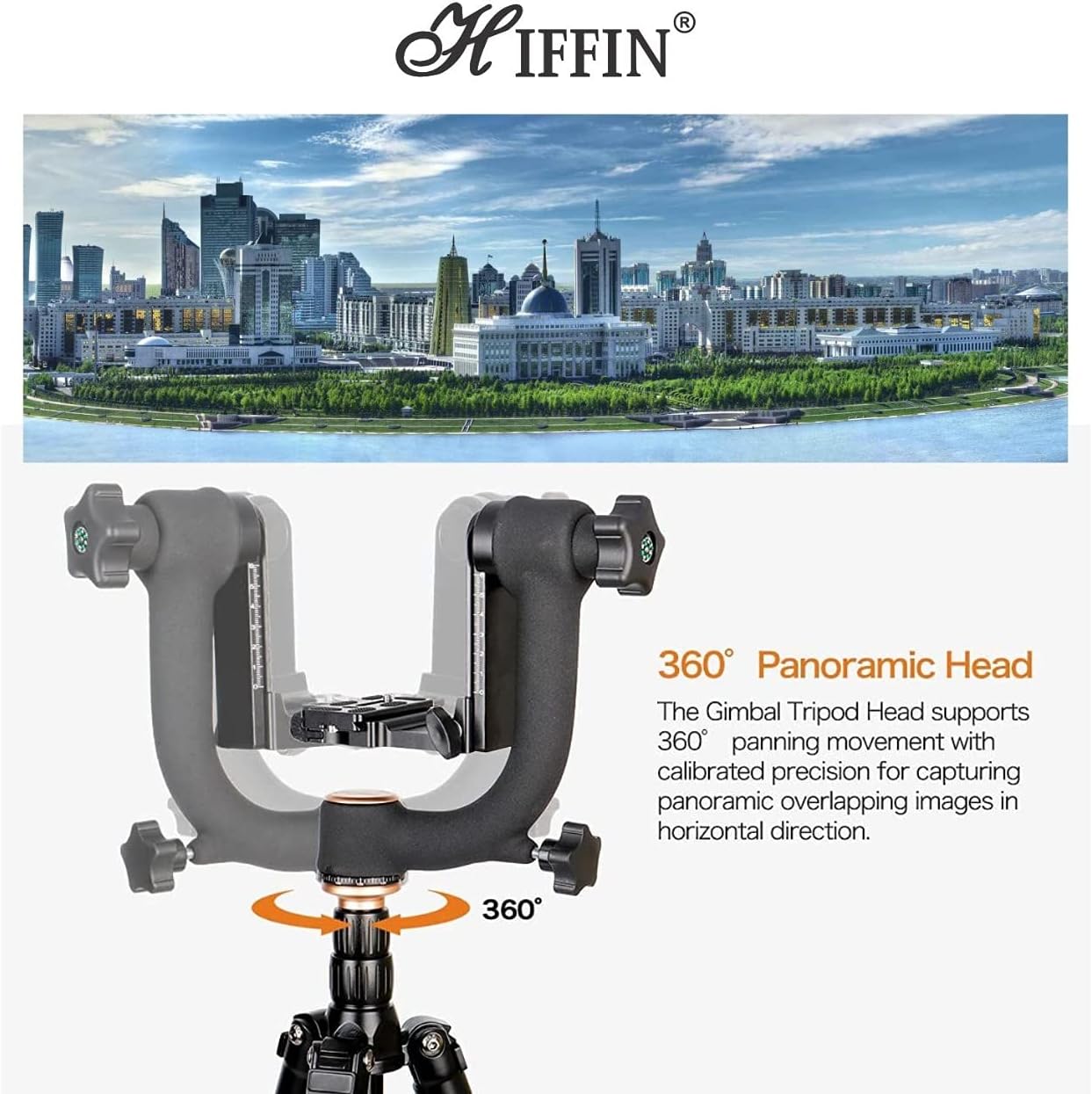 HIFFIN 360 Degree Gimble Tripod Head Panoramic Gimbal Tripod Head with Arca-Swiss Standard 1/4'' Quick Release Plate and Bubble Level for Digital