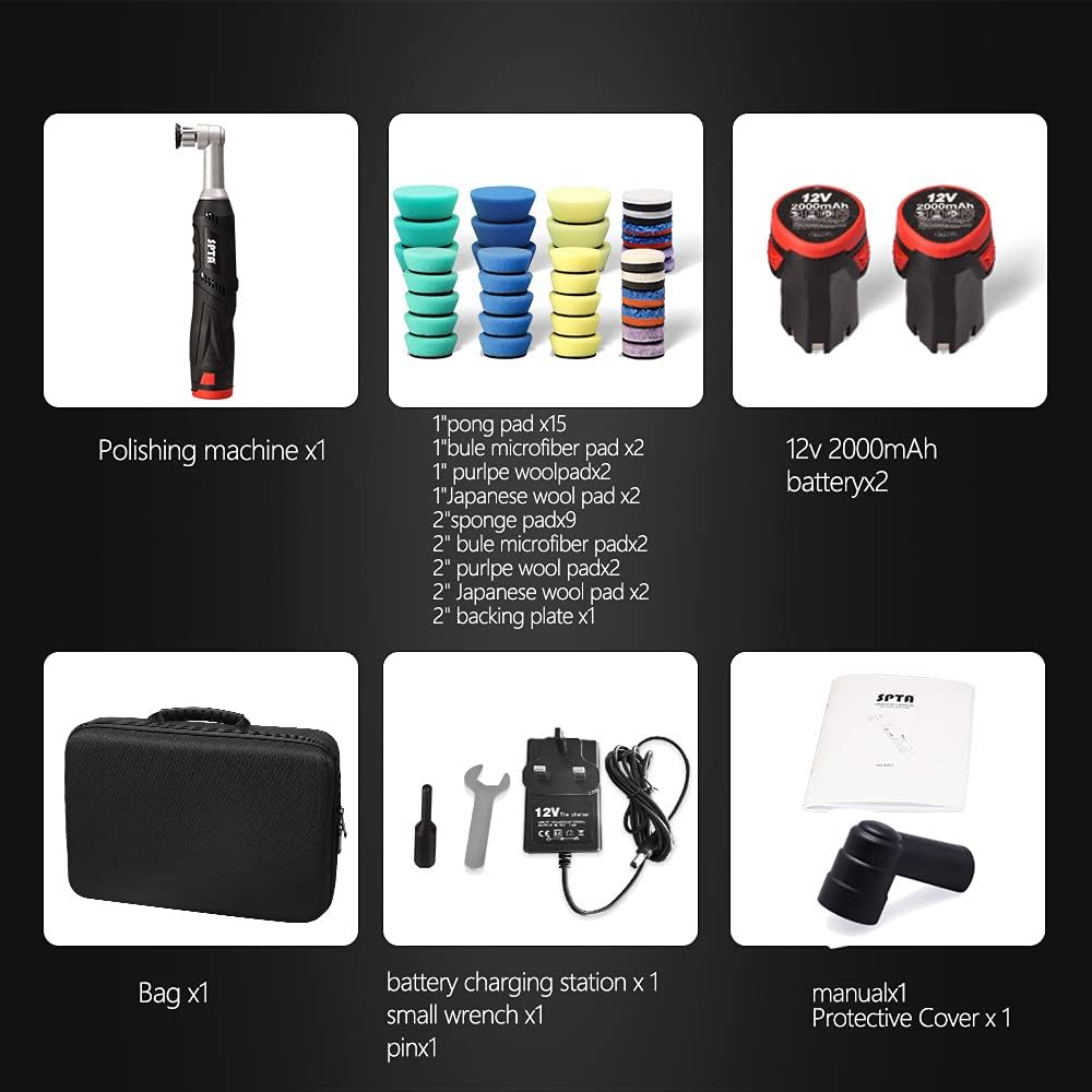 SPTA Cordless Mini Car Polisher, 12V Micro Cordless Scratches Killer Car Polisher RO/DA Mini Car Polisher for polishing, Sanding and Cleaning