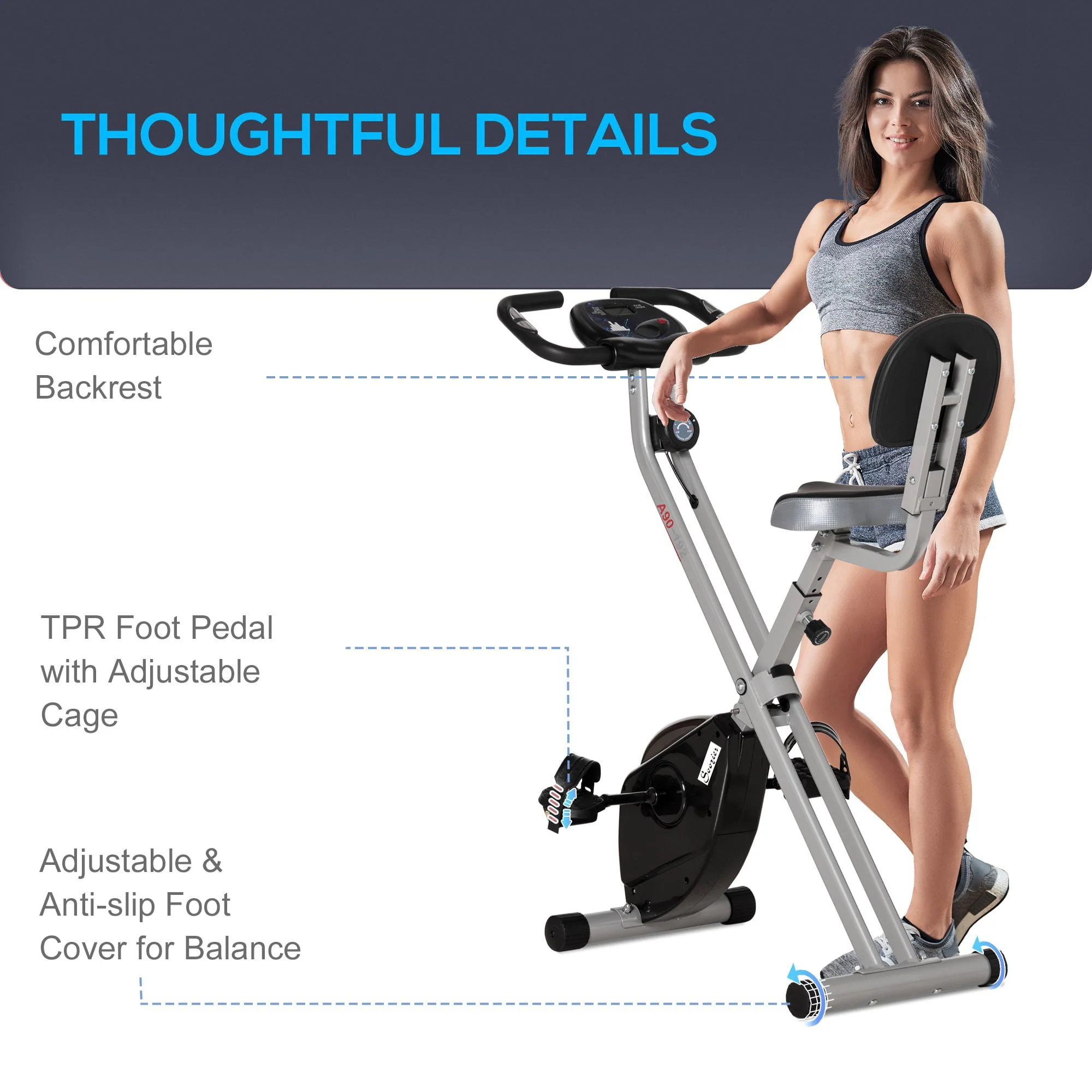 Soozier Folding Upright Training Stationary Indoor Bike with 8 Levels of Magnetic Resistance for Aerobic Exercise