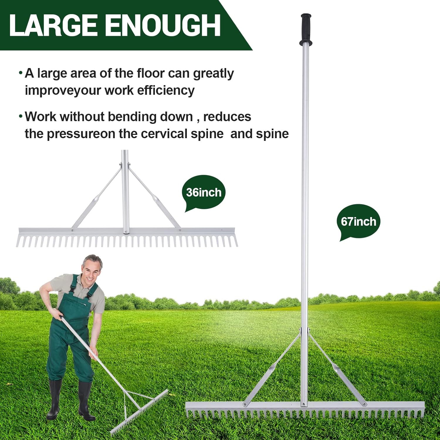 Aluminum Landscape Rake Tool for Lake Garden Pond Beach Landscaping 36 Rake Head