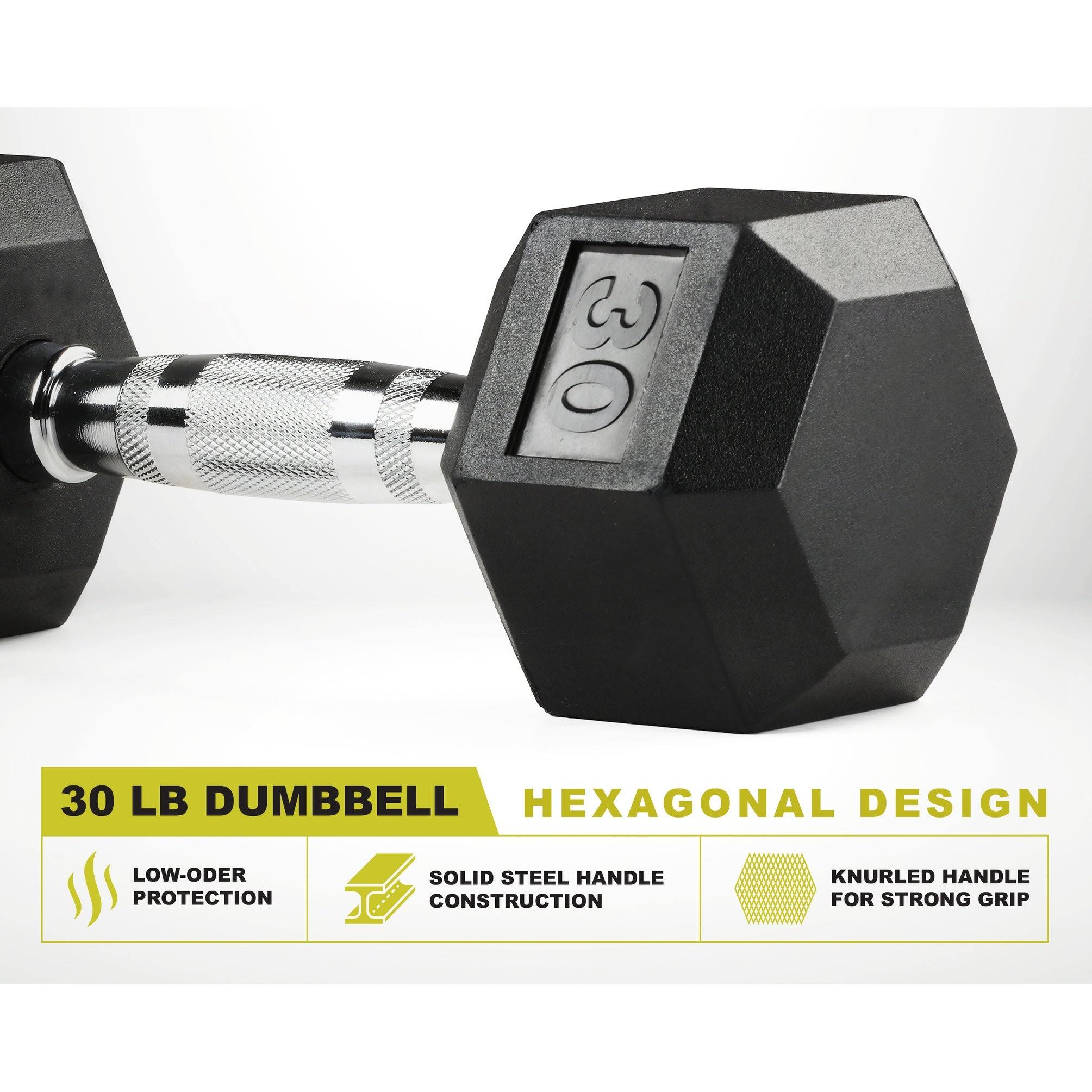 PRCTZ Rubber Encased Hex Dumbbell, 30 lbs Pair