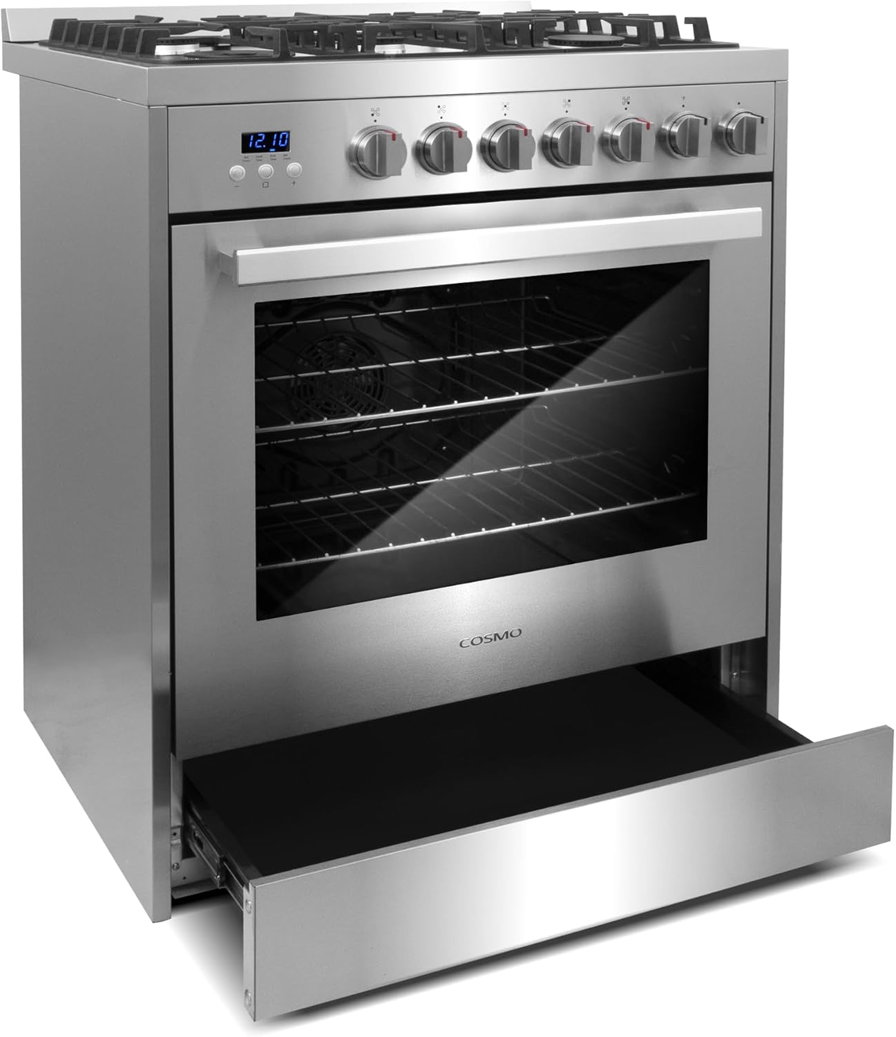 COSMO COS-305AGC 30 in. 5.0 cu. ft. Freestanding Single Oven Gas Range with 5 Burner Cooktop and Heavy Duty Cast Iron Grates in Stainless Steel