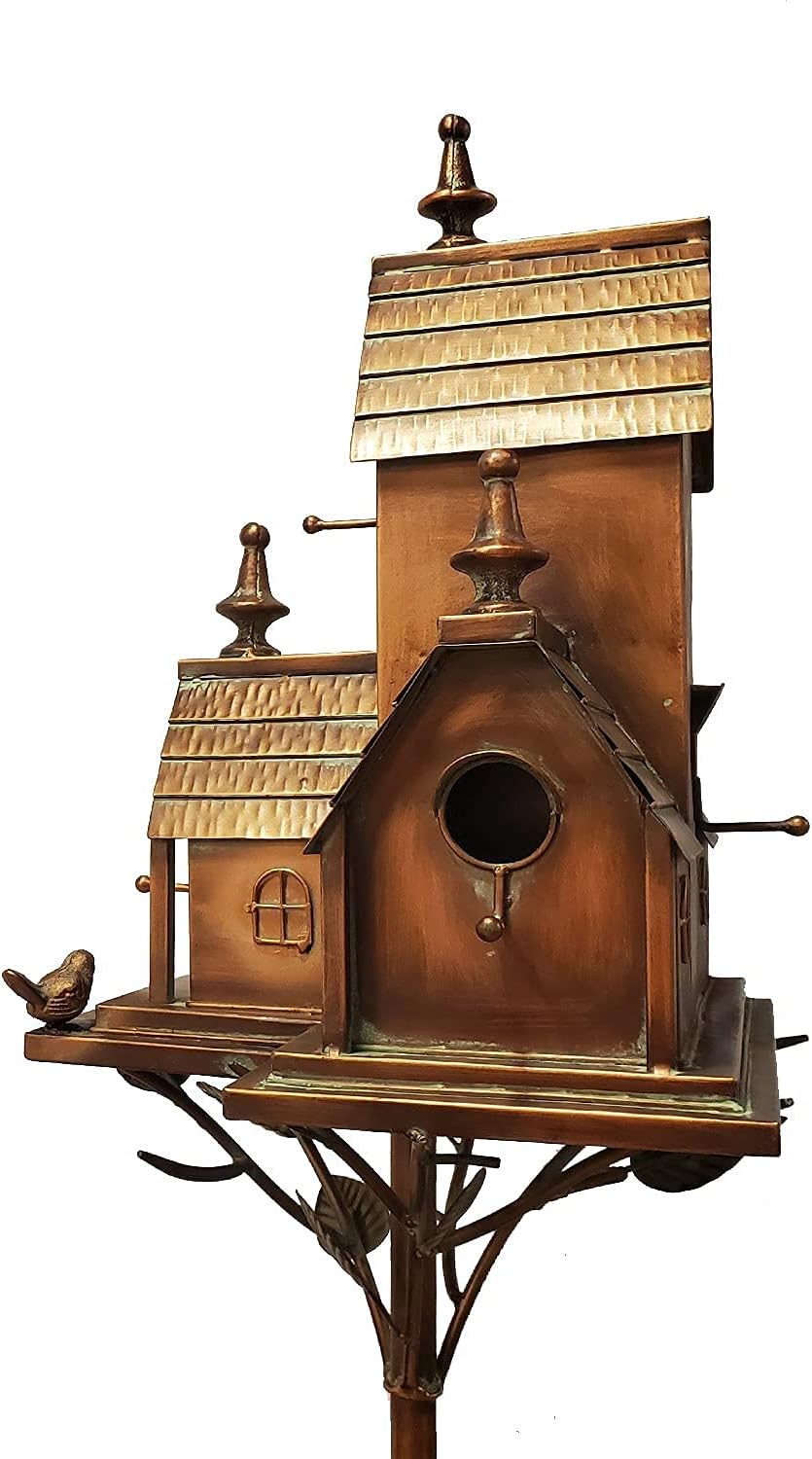 Zaer Ltd. Large Copper Colored Multi-Birdhouse Stakes, Room for 4 Bird Families in Each (Castle Home)