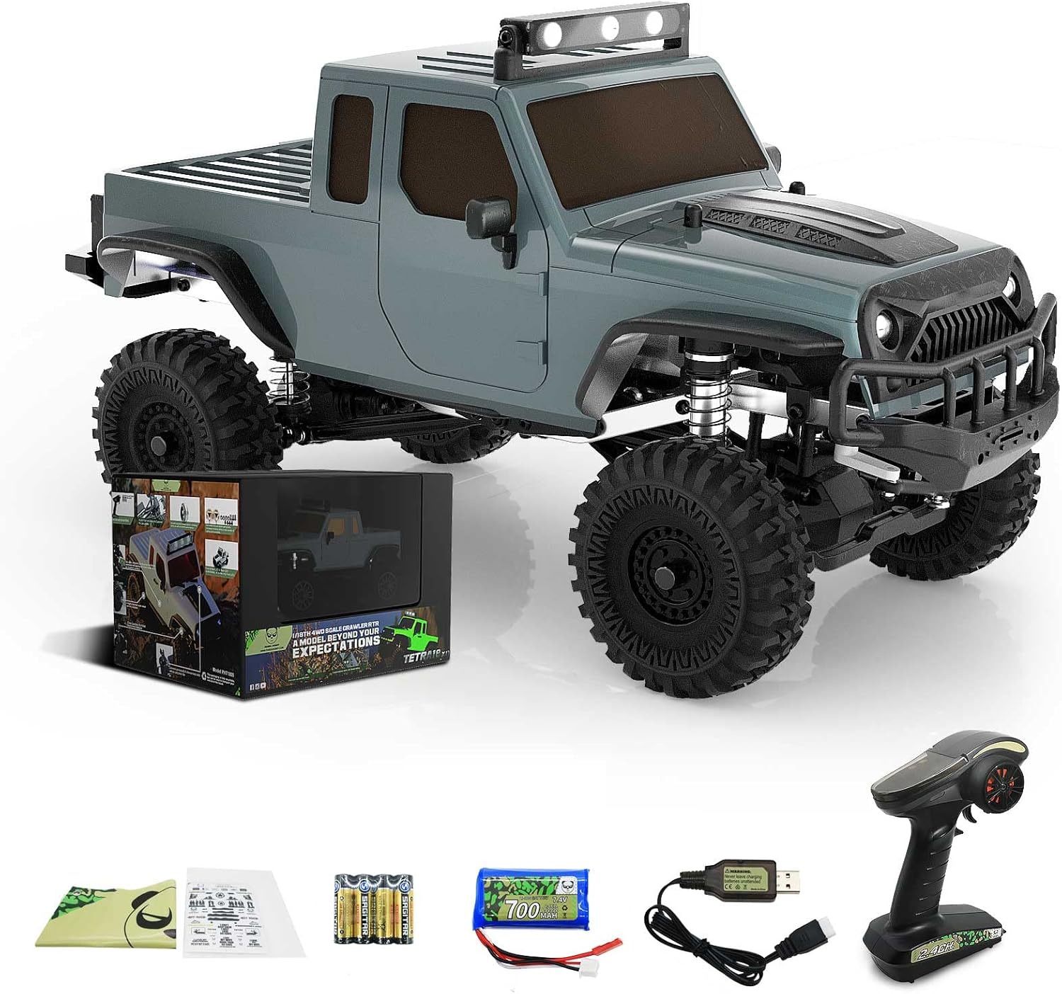 RC Rock Crawler 4x4,RC Crawler 1/18 Panda Hobby 4WD Off Road RC Cars,RTR Remote Control Car for Adults,1:18 Scale RC Truck Cruiser Vehicle,Waterproof All Terrains Hobby RC Model Car,Tetra18 X1T,Gray