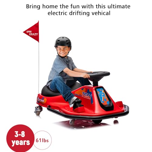24V Electric Drifting Go Kart for Kids with High/Low Speed, 360 Degrees Rotating Ride On Drift Car, Ride On Drift Car Toys Vehicles, Crazy Cart for Kids 6-12 Years Old, Red
