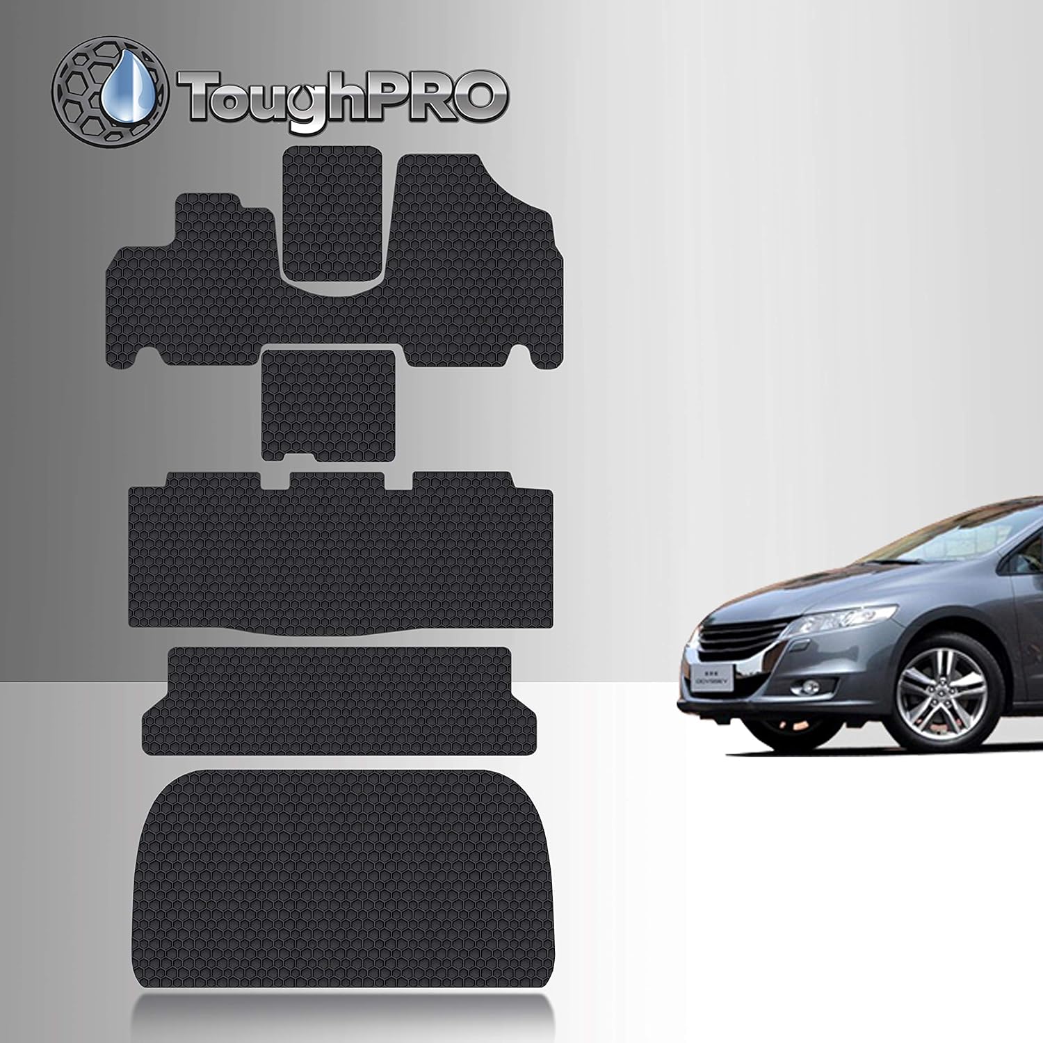 TOUGHPRO Floor Mats Accessories 1st + 2nd + 3rd Row + Cargo Mats Accessories Compatible with Honda Odyssey (8 Seater) All Weather Heavy Duty Black Rubber 2011 2012 2013 2014 2015 2016 2017