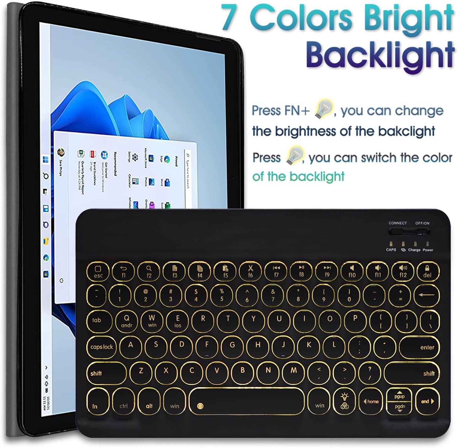 Backlit Keyboard Case for Surface Go 3 (2021)/ Surface Go 2 2020 / Surface Go 2018 Tablet,Wineecy 7 Colors Backlight Magnetic Detachable Wireless Keyboard with Premium PU Cover Case Pack of 2