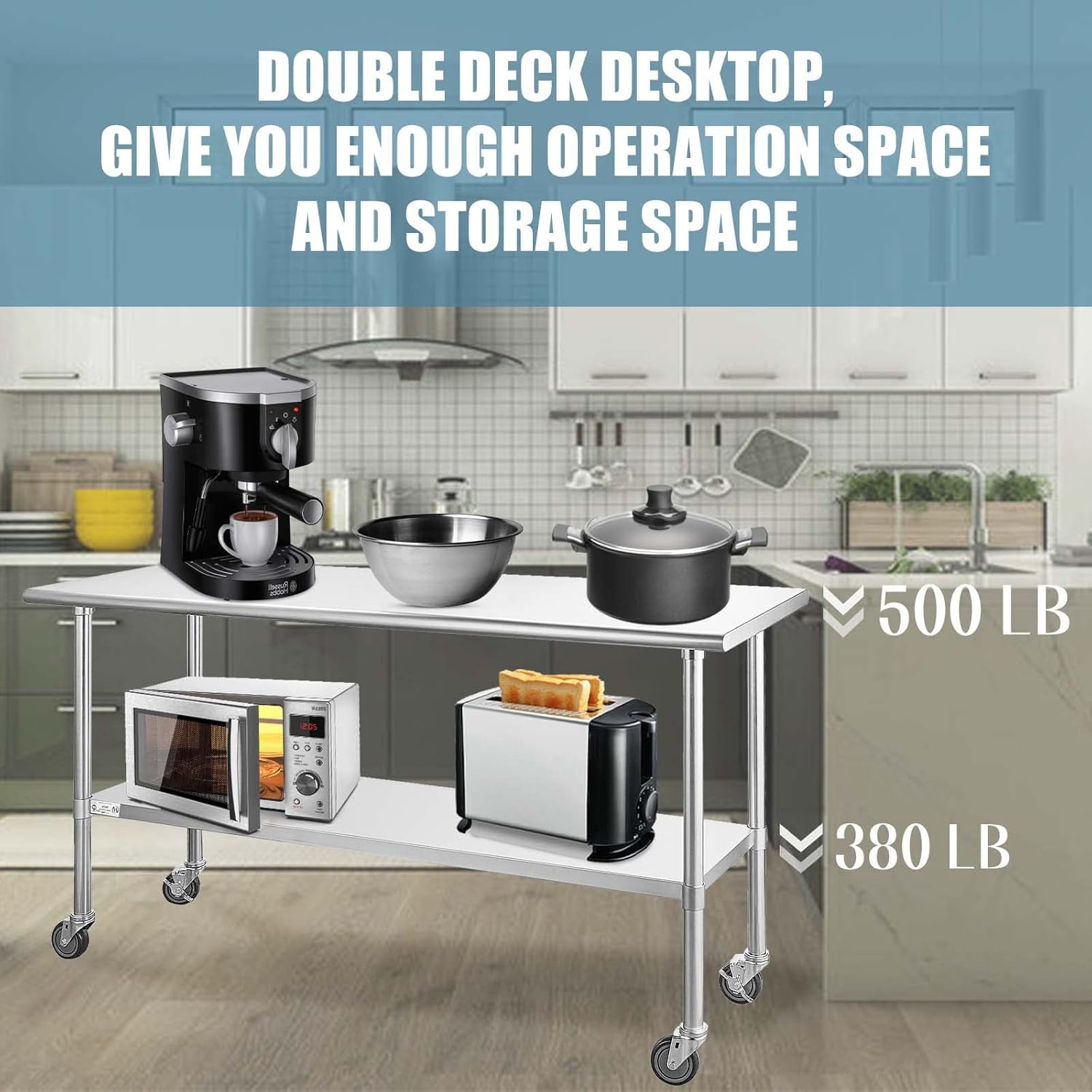 Hally Stainless Steel Table for Prep & Work 24 x 36 Inches with Caster Wheels, NSF Commercial Heavy Duty Table with Undershelf and Galvanized Legs for Restaurant, Home and Hotel
