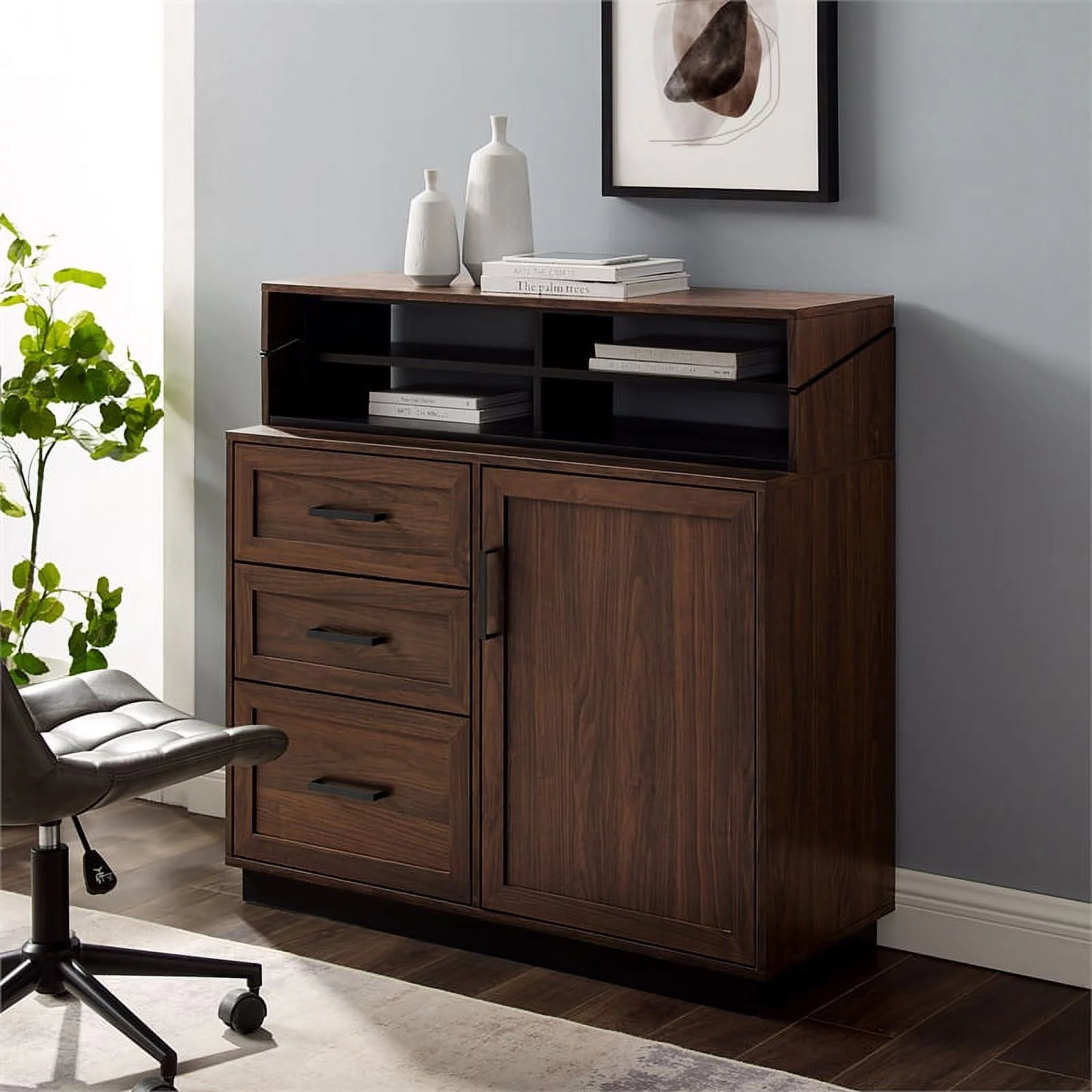 Pemberly Row 40" 3-Drawer Wood Secretary Desk in Dark Walnut