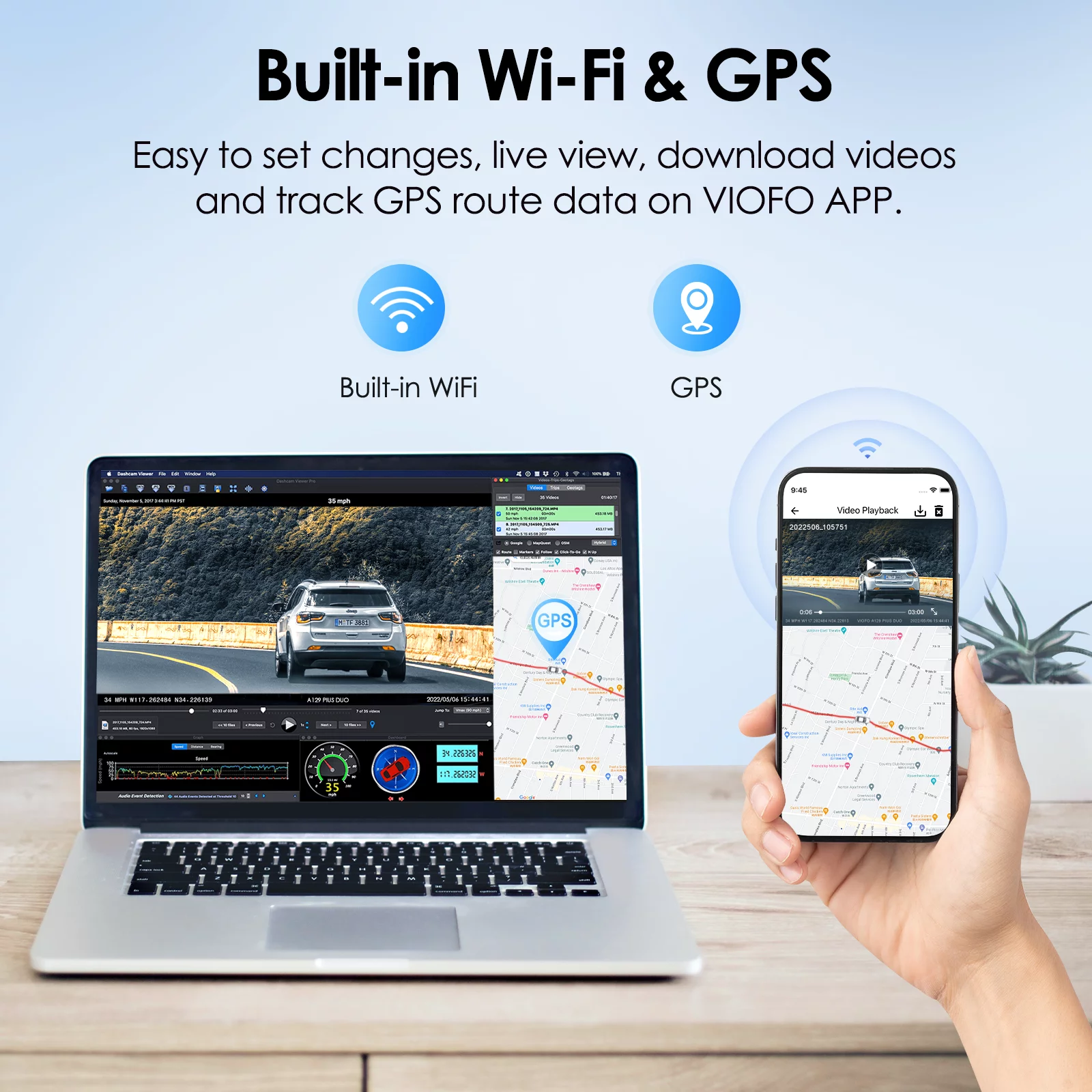 VIOFO A129 Plus Duo | Dashcam Front and Rear | 2K 1440P 60FPS + 1080P 30FPS | GPS Wi-Fi Parking Mode