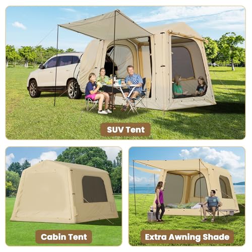 Inflatable Tents for Camping, Blow Up Tent with Hand Pump, Easy Setup Inflatable Hot Tent with Stove Jack, Waterproof Oxford Air Glamping Tents for Camping Adult 4-6 Person