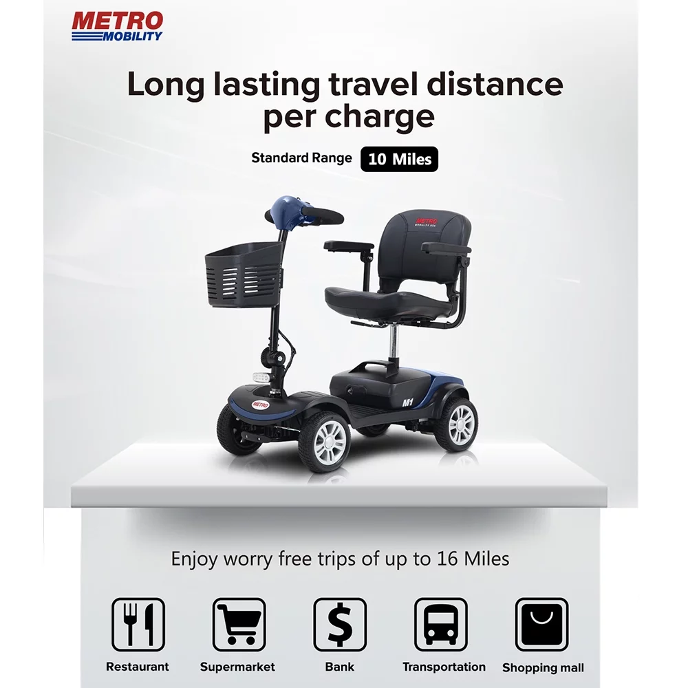 Travel Mobility Scooter, Heavy Duty Electric Scooters with 4 Anti-Tip Wheels, Compact Lightweight Mobility Scooters for Senior Adults Elderly, Foldable Mobility Scooter, Holds 300lbs, Purple