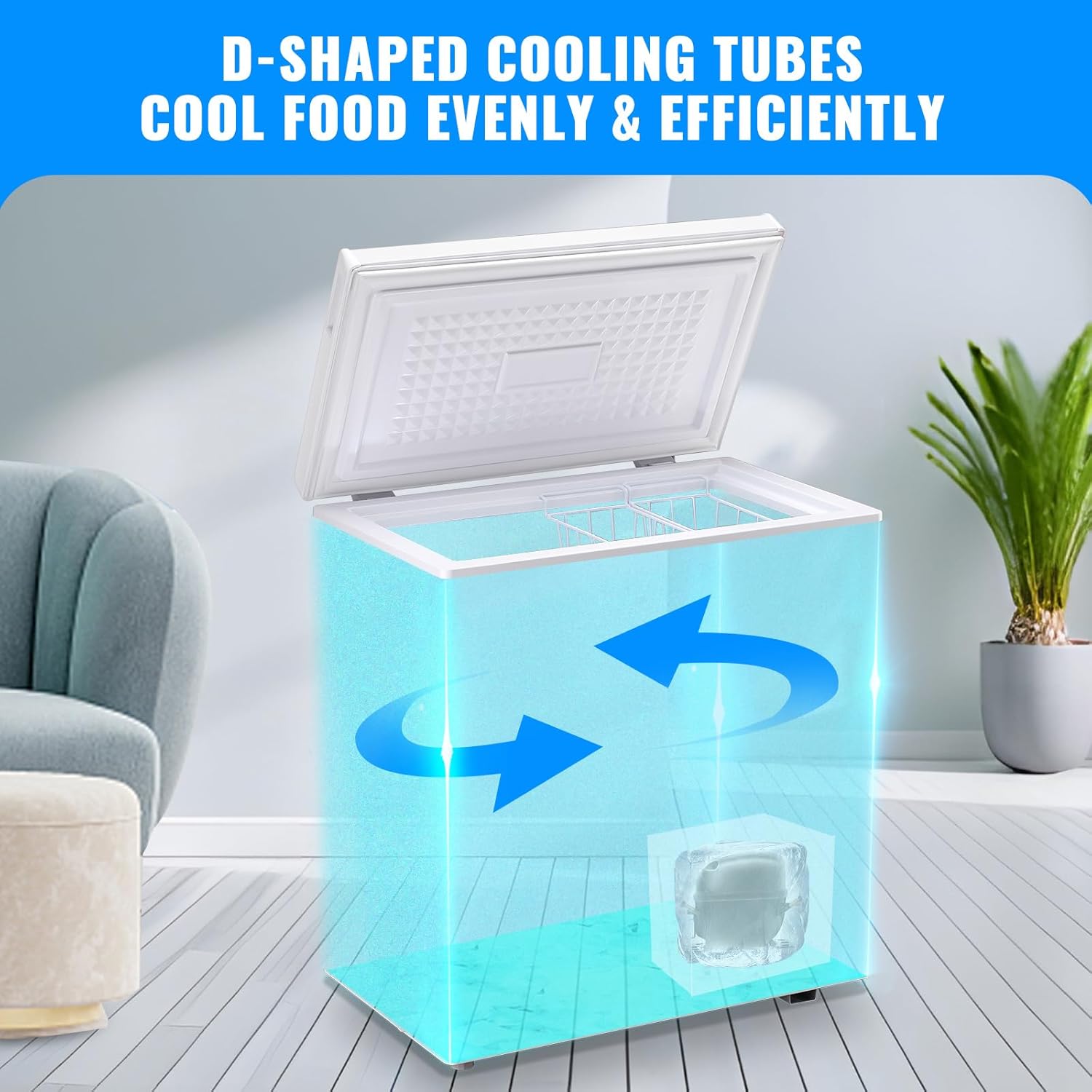 Chest Freezer 5.0 CU.FT Ultra-low Temperature Deep Freezers (Down to -12-50℉) with TWO Removable Baskets Freestanding White Small Mini Compact Fridge Freezer for Home/Kitchen/Office