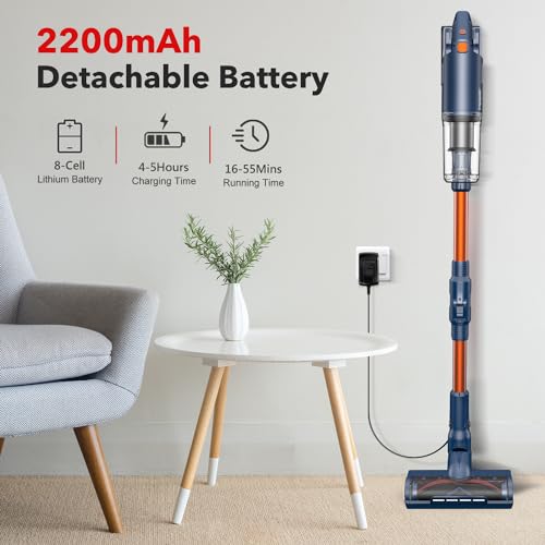 whall Cordless Vacuum Cleaner, Upgraded 25Kpa Suction 280W Brushless Motor Cordless Stick Vacuum Cleaner, Lightweight Handheld Vacuum for Home Pet Hair Carpet Hard Floor, up to 55mins Runtime