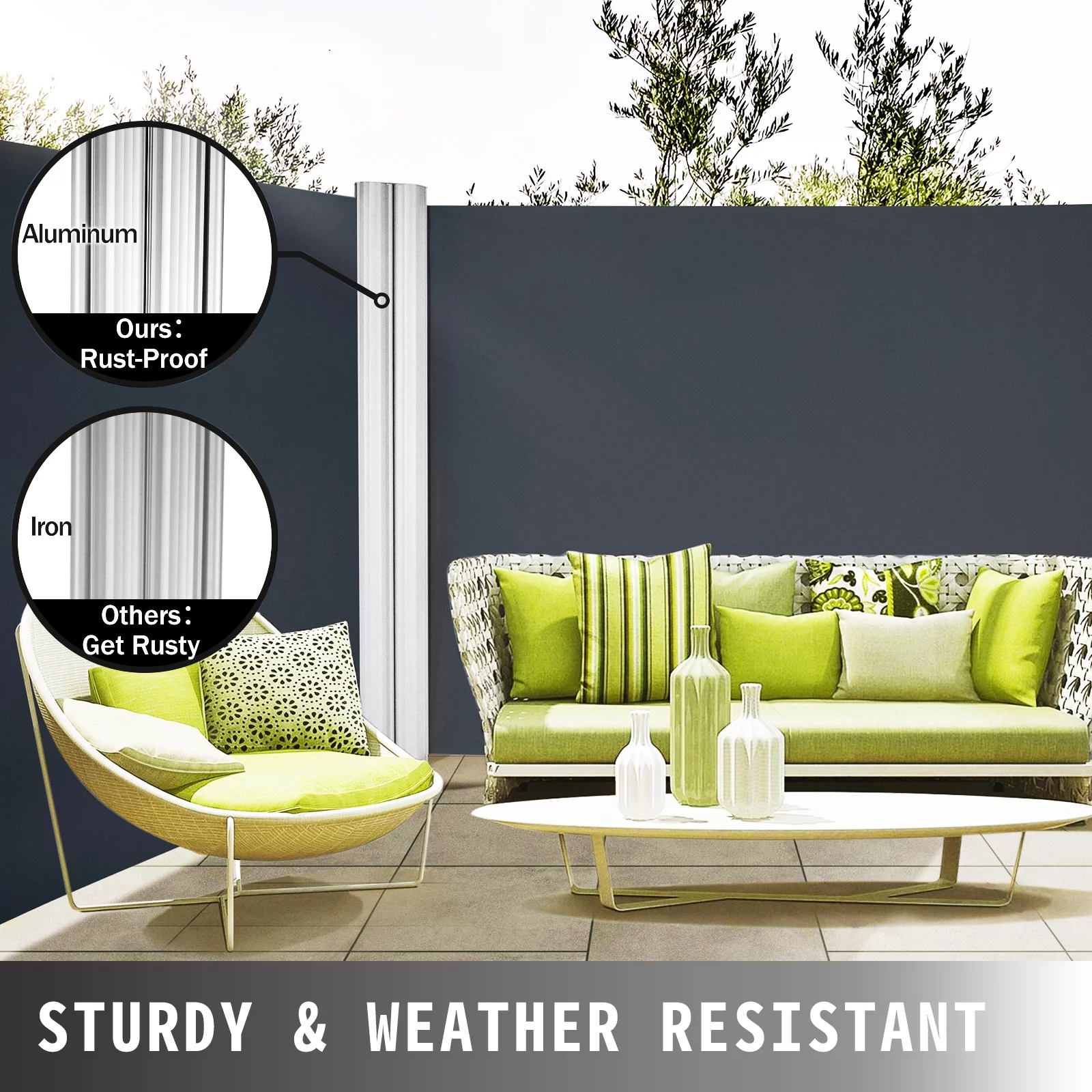 BENTISM Retractable Side Awning Patio Screen Retractable Fence 63x236inch Privacy Screen - Curated Treasures Market