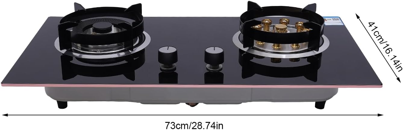 Gas Cook Top 2 Burners Gas Stove Built-In Kitchen Gas Cook Top Stove LPG/NG Stove 5.2KW Black Knob Control Built-In Glass Cook Top for Kitchen,RV