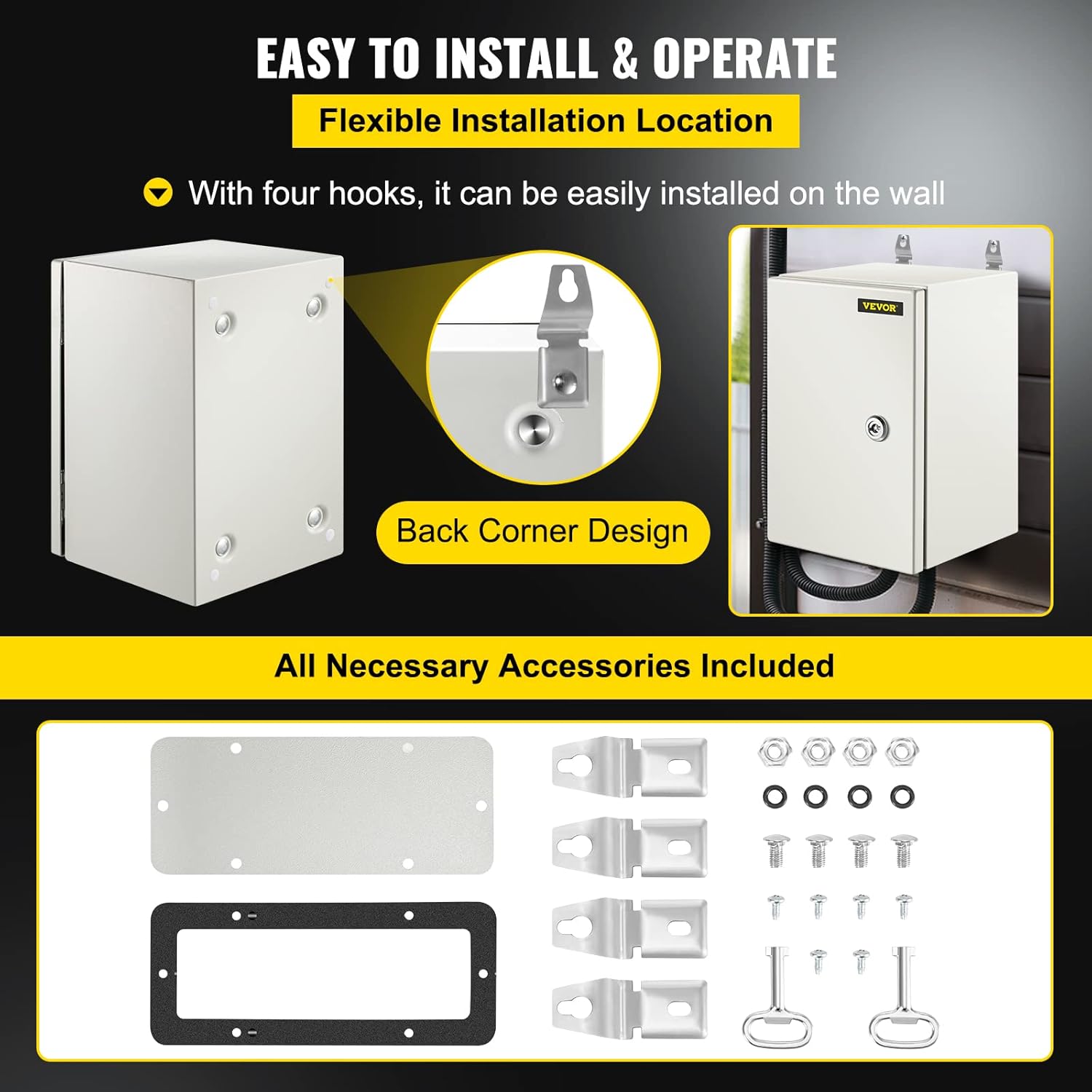 VEVOR NEMA Steel Enclosure, 12 x 10 x 6'' NEMA 4X Steel Electrical Box, IP66 Waterproof & Dustproof, Outdoor/Indoor Electrical Junction Box, with Mounting Plate