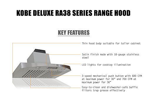 KOBE Range Hoods 3-Speed 680 CFM Stainless Steel Premium Under Cabinet Range Hood