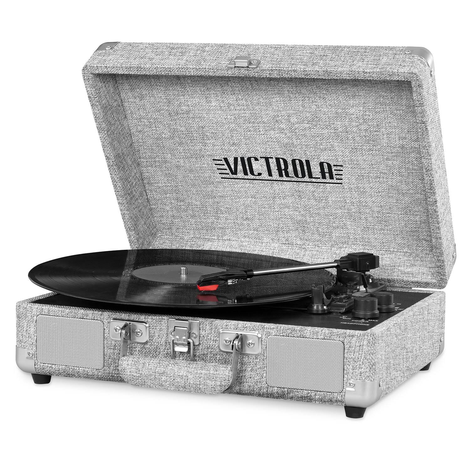 Victrola Suitcase 3-Speed Record Player with Dual Bluetooth Connectivity - Grey