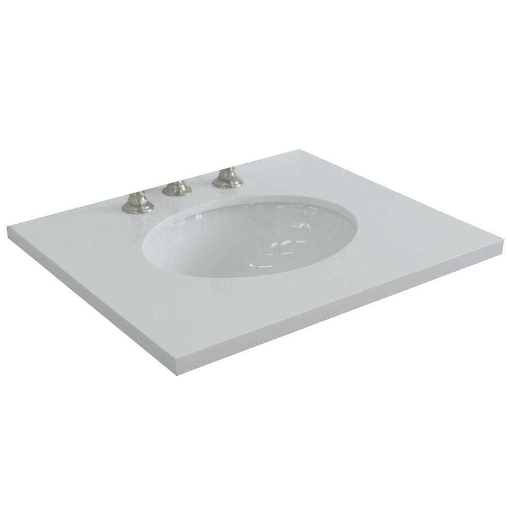 Bellaterra (30mm) 25 Inches White Carrara Top-Single Oval Sink