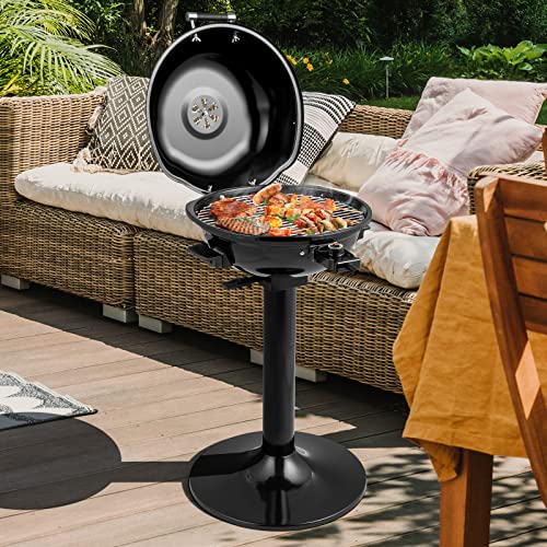 COSTWAY Electric BBQ Grill, Portable Grill with Metal Cooking Grilling Rack, Detachable Temperature Control & Removable Grease Collector, Outdoor Freestanding Grill for Camping &Tailgating