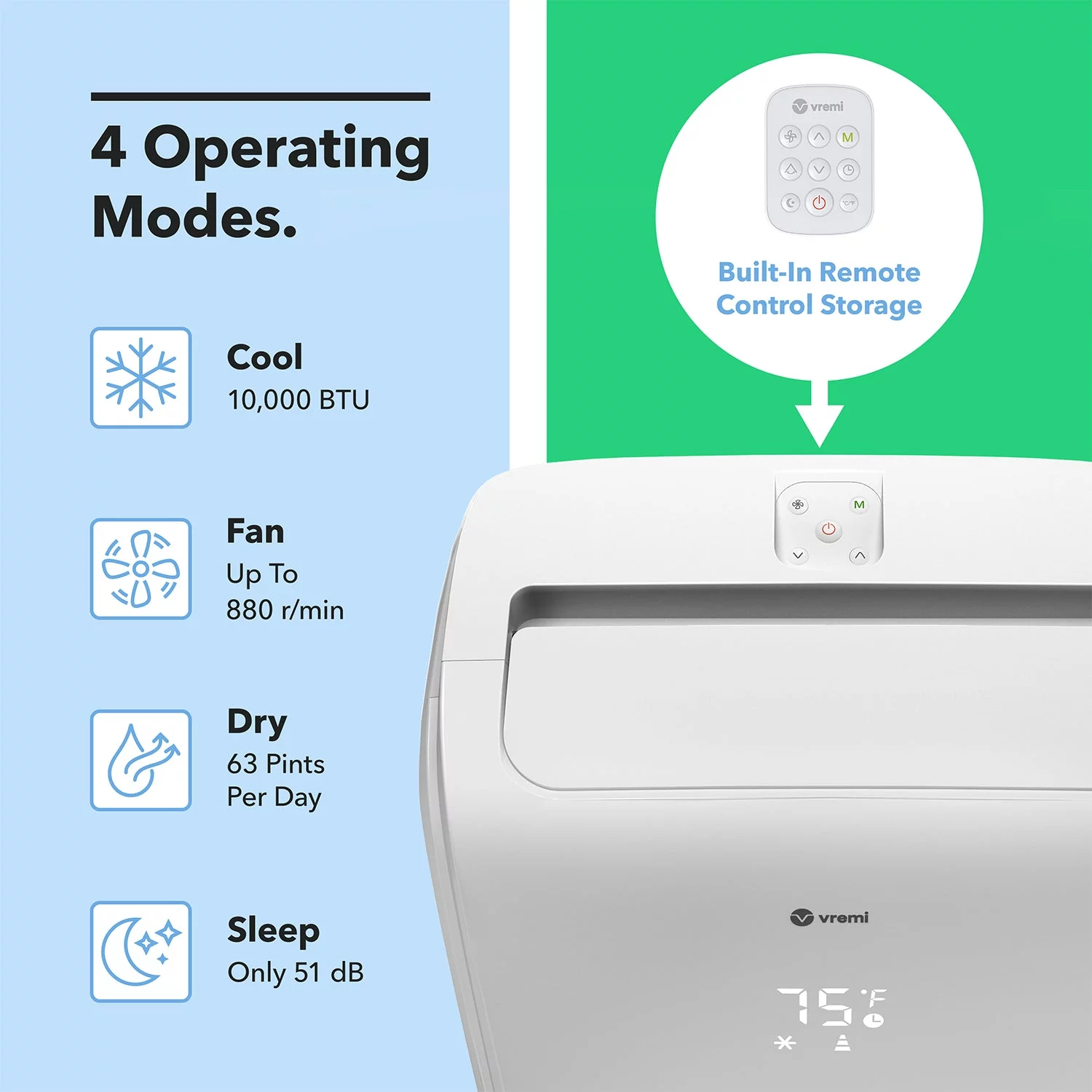 Vremi 10000 BTU Portable Air Conditioner - Easy to Move AC Unit for Rooms up to 250 Sq Ft - with Powerful Cooling Fan, Reusable Filter, Auto Shut Off (6250 BTU New DOE)