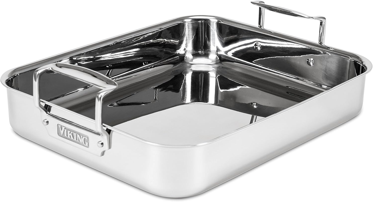 Viking Culinary 3-Ply Stainless Steel Roasting Pan, Includes a Nonstick Rack, Dishwasher, Oven Safe, Works on All Cooktops including Induction