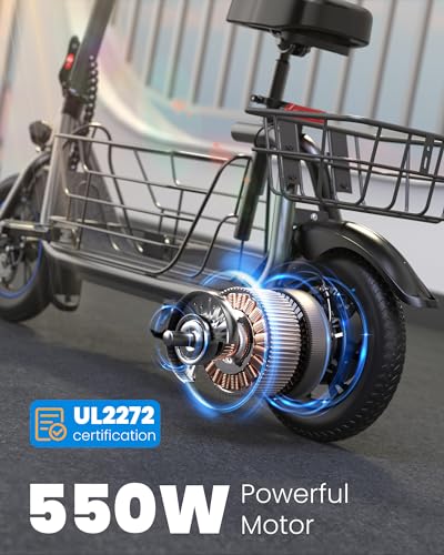 Electric Scooter with Seat for Adults, 550W Powerful Motor, 20-Mile Range, Speed up to 18.6MPH, Ample Storage for Pets & Cargo, Electrically-Powered Motor Scooters