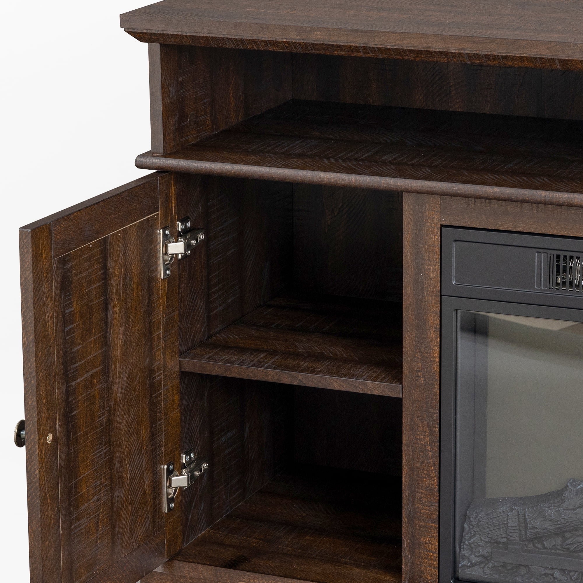 Aukfa Electric Fireplace TV Stand for TVs up to 60", Wood TV Console Cabinet, Brown