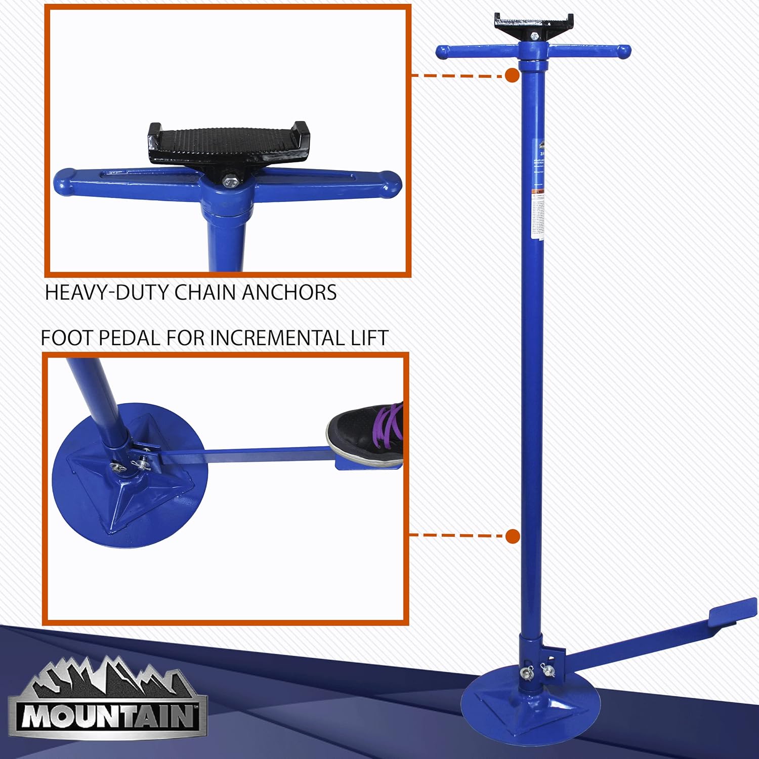 K Tool International Mountain 3/4 Ton Capacity Utility Underhoist Stand with Pedal; Sturdy Large Base, Heavy Duty Steel, 1,500 Lb. Lift Capacity; MTN50754A