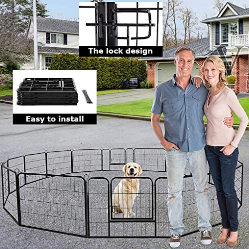BestPet Dog Playpen Indoor 40 inch 16 Panels Metal Dog Pen Pet Dog Fence Outdoor Exercise Pen with Doors,Pet Puppy Playpen for RV Camping Yard, Black