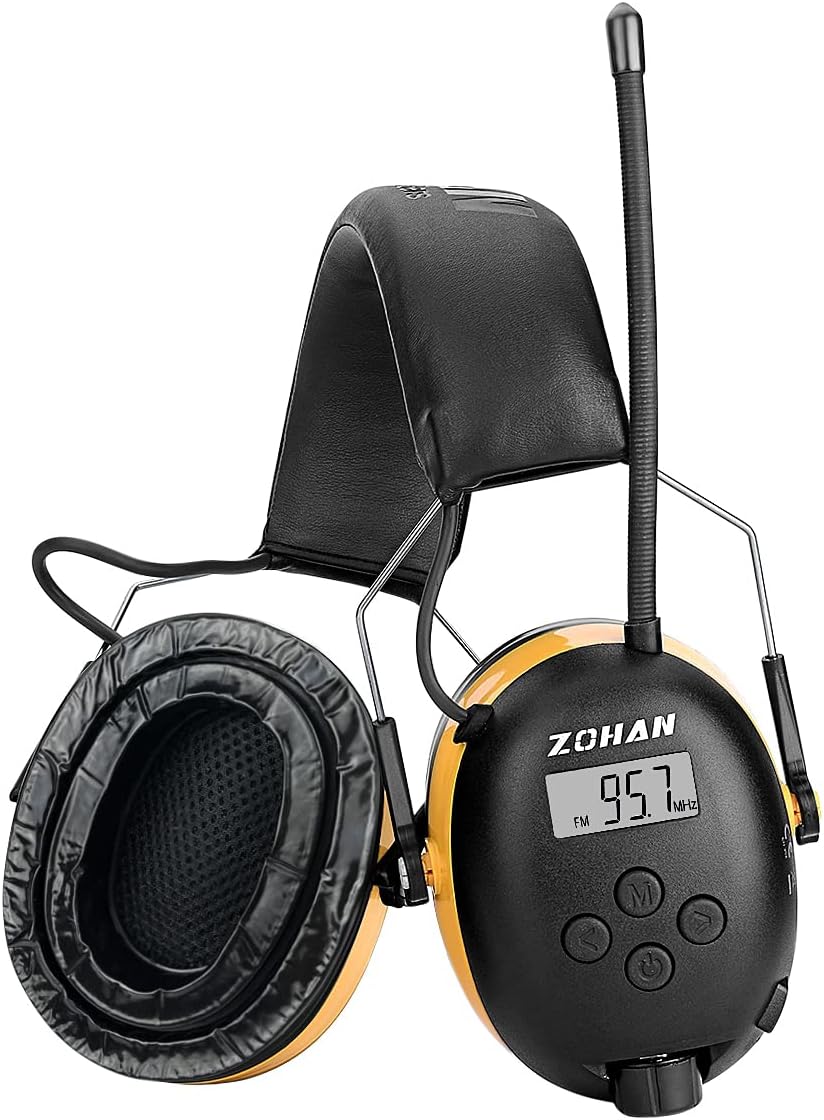 ZOHAN EM042 AM/FM Radio Headphone with Digital Display, Ear Protection Noise Reduction Safety Ear Muffs, Ultra Comfortable Hearing Protector for Lawn Mowing and Landscaping - Yellow