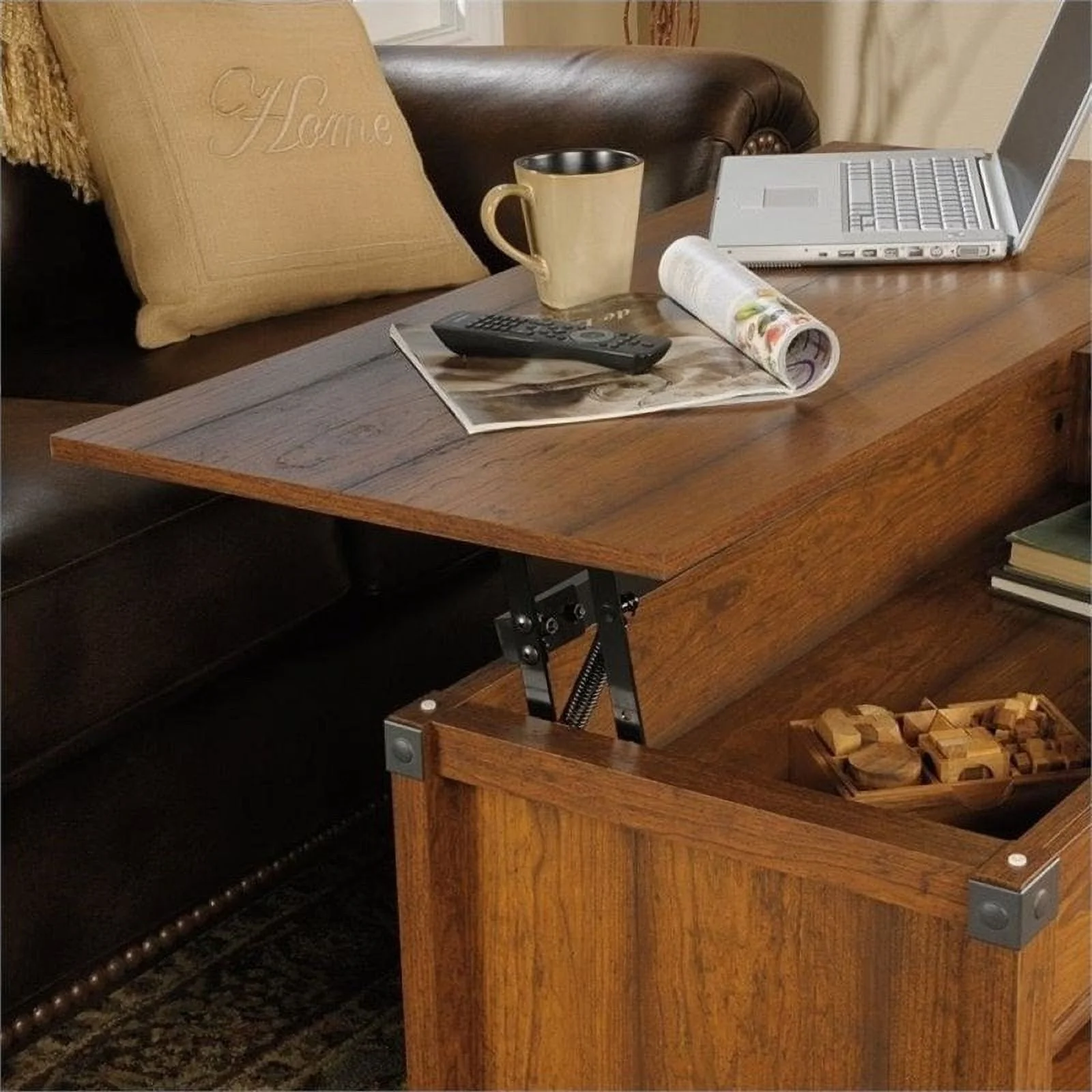 Pemberly Row Lift Top Coffee Table in Washington Cherry