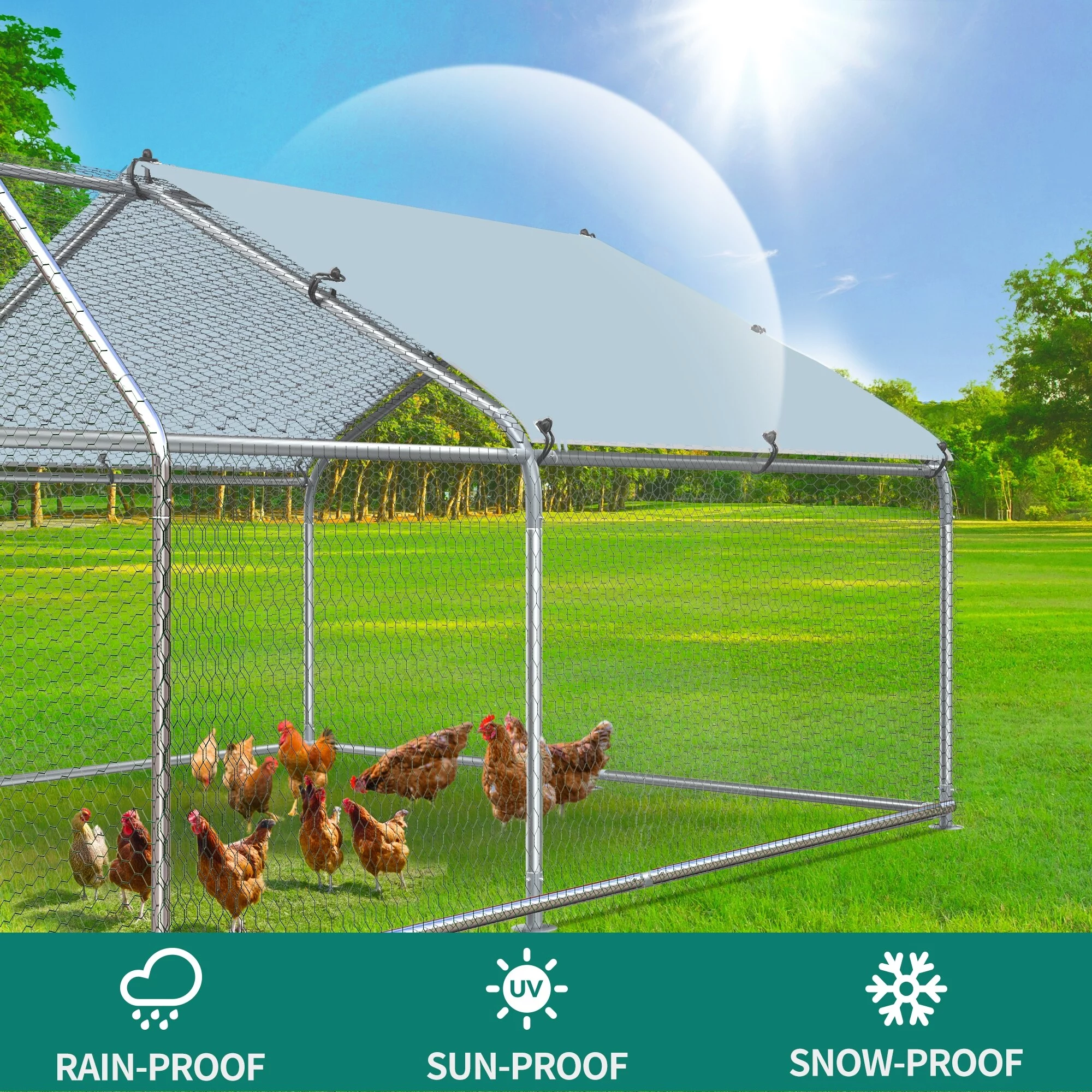 Large Metal Chicken Coop Walk-in Poultry Cage Hen Run Rabbits Cage with Waterproof for Back Yard - Curated Treasures Market