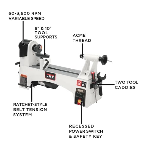 JET JWL-1221VS 12-Inch by 21-Inch Variable Speed Wood Lathe