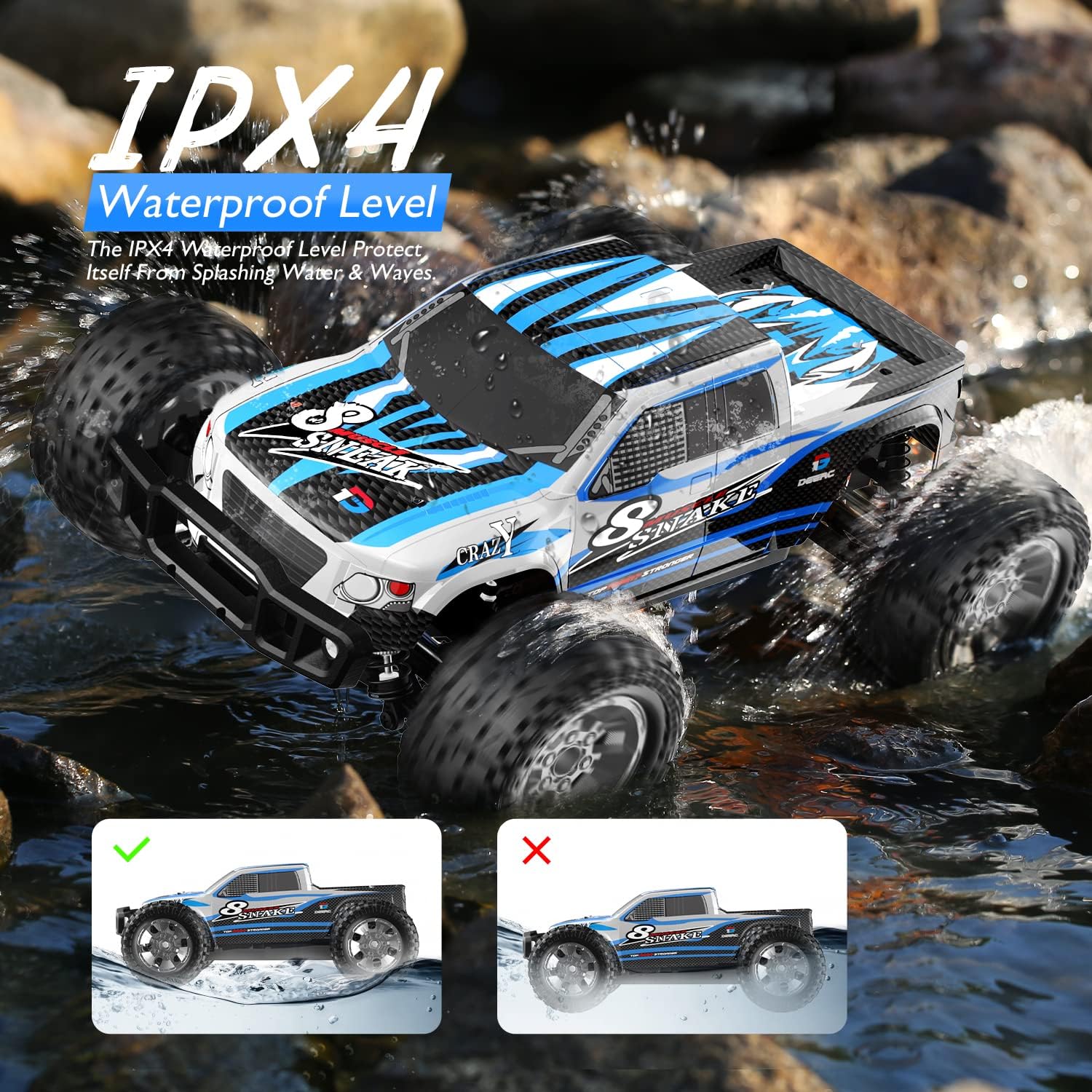 DEERC 9200E Large Hobby RC Cars, 48 KM/H 1:10 Scale Fast High Speed Remote Control Car for Adult Boy,Extra Shell 4WD 2.4GHz Off Road Monster RC Truck Toy All Terrain Racing,2 Batteries for 40 Min Play