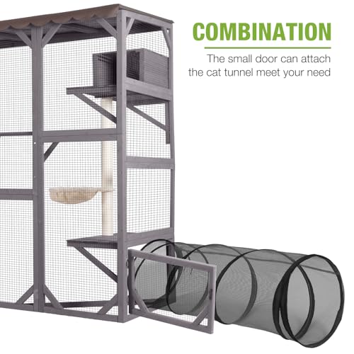 Catio Outdoor Cat Enclosure Window Cat House Wall Mounted Wooden Cat Cage with Scratching Posts,Resting Box