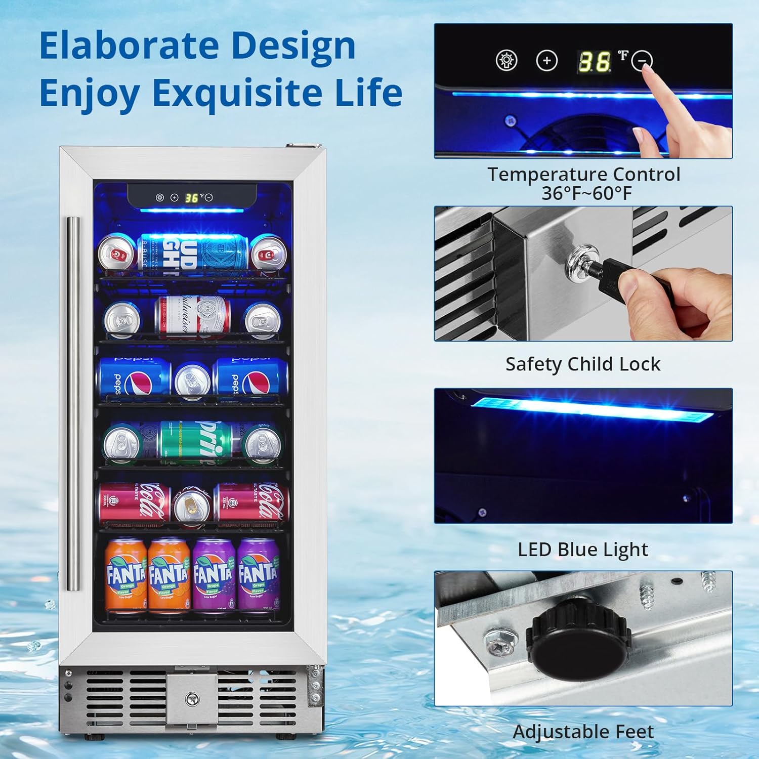 Towallmark Beverage Refrigerator, 3.2 Cu.ft Beverage Fridge｜115 Cans Capacity, Small Beverage Cooler with 36～60°F Adjustable Digital Temperature Control Compressor and Safety Lock