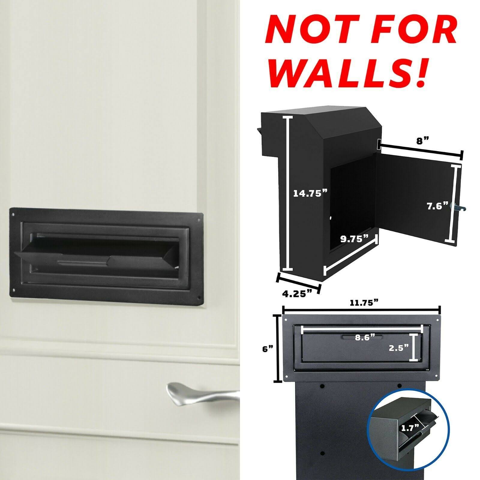 Door Drop Box Mail Slot | Through Door Installation | Locking Steel Cabinet Blk