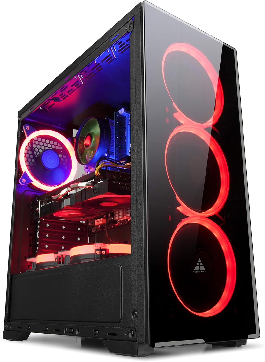 GOLDEN FIELD N17 Computer Case with 3 LED Red Fans PC Gaming ATX Case Acrylic Side Panel Pack of 2