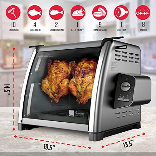 Ronco Showtime Large Capacity Rotisserie & BBQ Oven Modern Edition, Simple Switch Controls, Silicone Door Tie, Auto Shutoff, Includes Multipurpose Basket